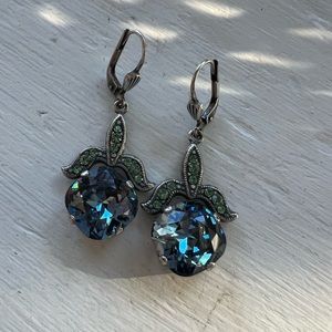 Sorrelli Drop Hoop Earrings with Silver Hardware and Deep Blue Stones